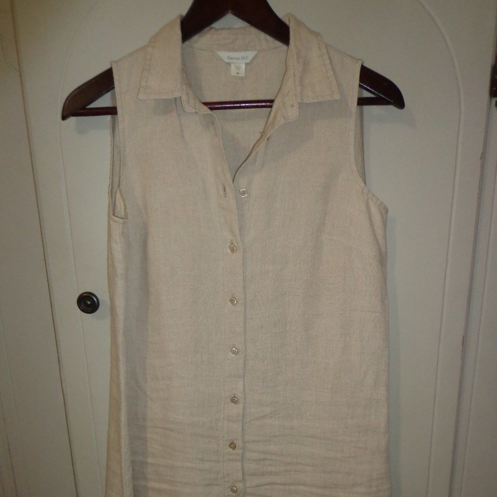FIRM Garnet Hill Linen Shirtdress 2 Sleeveless Button-Down Bust Darts Sand - Picture 5 of 13